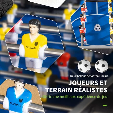 HOMCOM Baby-foot Table De Babyfoot Avec Roulettes Dim. 114,5L X 87l X 68,5H Cm 2 Balles Fournies MDF Noir Et Gris - Noir 7 HOMCOM Baby-foot Table De Babyfoot Avec Roulettes Dim. 114,5L X 87l X 68,5H Cm 2 Balles Fournies MDF Noir Et Gris - Noir – Image 5