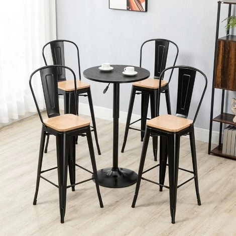 HOMCOM Lot De 4 Tabourets De Bar Industriel Avec Dossier Repose-pied Hauteur Assise 76 Cm Métal Panneaux Multicouches Imitation Bois Clair - Noir 4 HOMCOM Lot De 4 Tabourets De Bar Industriel Avec Dossier Repose-pied Hauteur Assise 76 Cm Métal Panneaux Multicouches Imitation Bois Clair - Noir – Image 2