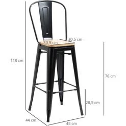 HOMCOM Lot De 4 Tabourets De Bar Industriel Avec Dossier Repose-pied Hauteur Assise 76 Cm Métal Panneaux Multicouches Imitation Bois Clair - Noir 9 HOMCOM Lot De 4 Tabourets De Bar Industriel Avec Dossier Repose-pied Hauteur Assise 76 Cm Métal Panneaux Multicouches Imitation Bois Clair - Noir -France HOMCOM Soldes 2022 67360672 3