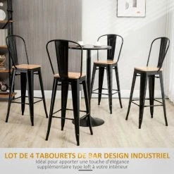 HOMCOM Lot De 4 Tabourets De Bar Industriel Avec Dossier Repose-pied Hauteur Assise 76 Cm Métal Panneaux Multicouches Imitation Bois Clair - Noir 10 HOMCOM Lot De 4 Tabourets De Bar Industriel Avec Dossier Repose-pied Hauteur Assise 76 Cm Métal Panneaux Multicouches Imitation Bois Clair - Noir -France HOMCOM Soldes 2022 67360672 4