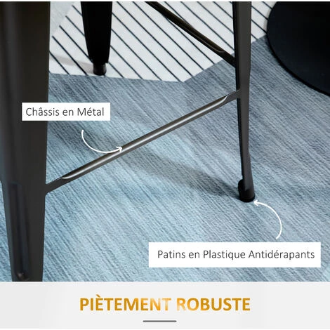 HOMCOM Lot De 4 Tabourets De Bar Industriel Avec Dossier Repose-pied Hauteur Assise 76 Cm Métal Panneaux Multicouches Imitation Bois Clair - Noir 7 HOMCOM Lot De 4 Tabourets De Bar Industriel Avec Dossier Repose-pied Hauteur Assise 76 Cm Métal Panneaux Multicouches Imitation Bois Clair - Noir – Image 5