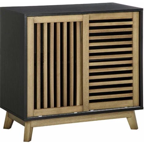 HOMCOM Meuble Buffet De Rangement Avec Portes Coulissantes Et étagère Réglable - 75 X 40 X 74,3 Cm - Noir Et Naturel - Marron 3 HOMCOM Meuble Buffet De Rangement Avec Portes Coulissantes Et étagère Réglable - 75 X 40 X 74,3 Cm - Noir Et Naturel - Marron