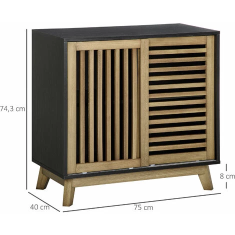 HOMCOM Meuble Buffet De Rangement Avec Portes Coulissantes Et étagère Réglable - 75 X 40 X 74,3 Cm - Noir Et Naturel - Marron 5 HOMCOM Meuble Buffet De Rangement Avec Portes Coulissantes Et étagère Réglable - 75 X 40 X 74,3 Cm - Noir Et Naturel - Marron – Image 3