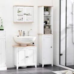 HOMCOM Armoire Murale De Salle De Bain Avec étagère Réglable Et 2 Portes Avec Miroir En MDF - Dim. 56I X 14P X 46H Cm - Blanc -France HOMCOM Soldes 2022 67360676 4