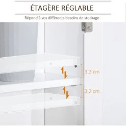 HOMCOM Armoire Murale De Salle De Bain Avec étagère Réglable Et 2 Portes Avec Miroir En MDF - Dim. 56I X 14P X 46H Cm - Blanc -France HOMCOM Soldes 2022 67360676 5