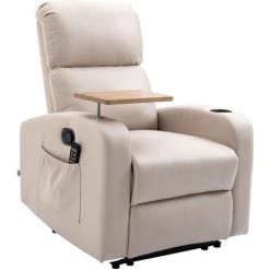 HOMCOM Fauteuil De Massage électrique Inclinable Avec Repose-pied Télécommande Revêtement Synthétique Tissu 77I X 93P X 105H Cm Beige - Beige -France HOMCOM Soldes 2022 67360679 2