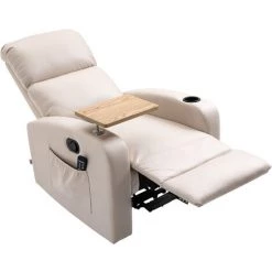 HOMCOM Fauteuil De Massage électrique Inclinable Avec Repose-pied Télécommande Revêtement Synthétique Tissu 77I X 93P X 105H Cm Beige - Beige -France HOMCOM Soldes 2022 67360679 3
