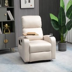 HOMCOM Fauteuil De Massage électrique Inclinable Avec Repose-pied Télécommande Revêtement Synthétique Tissu 77I X 93P X 105H Cm Beige - Beige -France HOMCOM Soldes 2022 67360679 4
