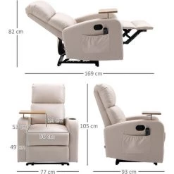 HOMCOM Fauteuil De Massage électrique Inclinable Avec Repose-pied Télécommande Revêtement Synthétique Tissu 77I X 93P X 105H Cm Beige - Beige -France HOMCOM Soldes 2022 67360679 5