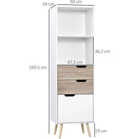 HOMCOM Meuble De Rangement Colonne Design Scandinave - 3 Tiroirs Et 2 Niches - Piètement Effilé Incliné Bois Pin Panneaux Particules Blanc - Blanc 5 HOMCOM Meuble De Rangement Colonne Design Scandinave - 3 Tiroirs Et 2 Niches - Piètement Effilé Incliné Bois Pin Panneaux Particules Blanc - Blanc – Image 3