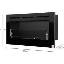 HOMCOM Cheminée Bioéthanol Murale Design Contemporain - Réservoir 2,8 L Couverture 30 M² - Pare-feu Verre Trempé, Kit Fixation Inclus - Dim. 102L X 16l X 43H Cm - Noir -France HOMCOM Soldes 2022 67360689 3