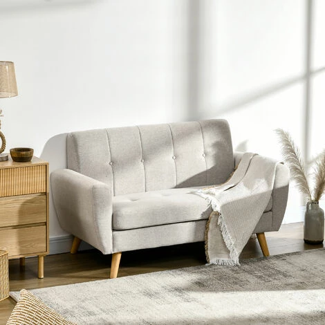 HOMCOM Canapé 2 Places Banquette Design Scandinave Dossier Capitonné Dim. 149L X 76,5l X 86H Cm Gris - Gris 4 HOMCOM Canapé 2 Places Banquette Design Scandinave Dossier Capitonné Dim. 149L X 76,5l X 86H Cm Gris - Gris – Image 2