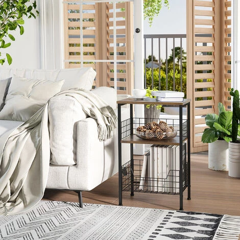 HOMCOM Meuble D'appoint Avec étagères De Rangement Style Industriel En Métal Et Panneaux De Particules - Marron 4 HOMCOM Meuble D'appoint Avec étagères De Rangement Style Industriel En Métal Et Panneaux De Particules - Marron – Image 2