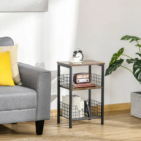 HOMCOM Meuble D'appoint Avec étagères De Rangement Style Industriel En Métal Et Panneaux De Particules - Marron 6 HOMCOM Meuble D'appoint Avec étagères De Rangement Style Industriel En Métal Et Panneaux De Particules - Marron – Image 4