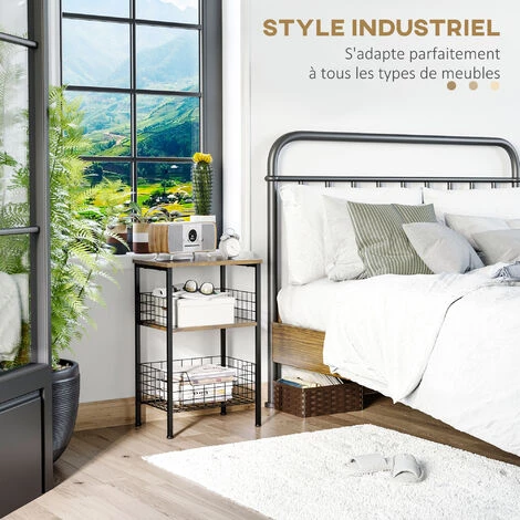 HOMCOM Meuble D'appoint Avec étagères De Rangement Style Industriel En Métal Et Panneaux De Particules - Marron 7 HOMCOM Meuble D'appoint Avec étagères De Rangement Style Industriel En Métal Et Panneaux De Particules - Marron – Image 5