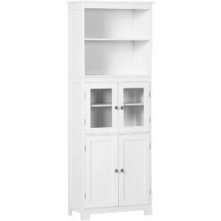 HOMCOM Armoire De Cuisine Multi-rangements 4 Portes Avec étagères 2 Niches Grand Plateau MDF Blanc - Blanc