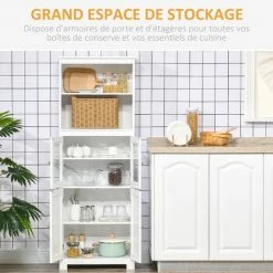 HOMCOM Armoire De Cuisine Multi-rangements 4 Portes Avec étagères 2 Niches Grand Plateau MDF Blanc - Blanc -France HOMCOM Soldes 2022 67360730 5
