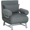 HOMCOM Fauteuil Chauffeuse Canapé-lit Convertible Inclinable 1 Place Grand Confort Coussin Lombaires Accoudoirs Piètement Métal Lin Gris Foncé