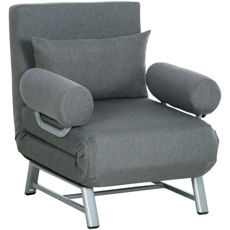 HOMCOM Fauteuil Chauffeuse Canapé-lit Convertible Inclinable 1 Place Grand Confort Coussin Lombaires Accoudoirs Piètement Métal Lin Gris Foncé 3 HOMCOM Fauteuil Chauffeuse Canapé-lit Convertible Inclinable 1 Place Grand Confort Coussin Lombaires Accoudoirs Piètement Métal Lin Gris Foncé