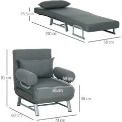 HOMCOM Fauteuil Chauffeuse Canapé-lit Convertible Inclinable 1 Place Grand Confort Coussin Lombaires Accoudoirs Piètement Métal Lin Gris Foncé 9 HOMCOM Fauteuil Chauffeuse Canapé-lit Convertible Inclinable 1 Place Grand Confort Coussin Lombaires Accoudoirs Piètement Métal Lin Gris Foncé -France HOMCOM Soldes 2022 67360733 3