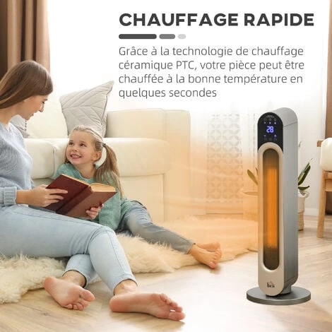 HOMCOM Chauffage Soufflant Oscillant 1100/2200 W - Mini Radiateur Céramique PTC - Télécommande Incluse - Chauffage D'appoint Noir - Noir 7 HOMCOM Chauffage Soufflant Oscillant 1100/2200 W - Mini Radiateur Céramique PTC - Télécommande Incluse - Chauffage D'appoint Noir - Noir – Image 5