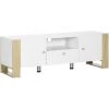 HOMCOM Meuble TV 2 Portes 1 Tiroir 1 Niche Avec Passe-câbles Dim 140L X 43l X 48H Cm Aspect Chêne Clair Blanc - Blanc -France HOMCOM Soldes 2022 67360738 1