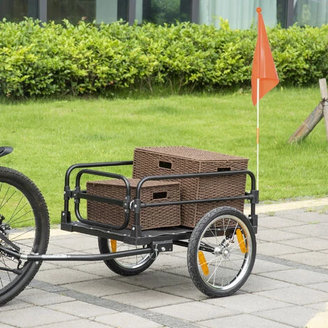 HOMCOM Remorque Vélo Remorque De Transport Pour Vélo Pliable 125L X 64l X 53,5H Cm Barre D'attelage Universelle Acier Noir - Noir 4 HOMCOM Remorque Vélo Remorque De Transport Pour Vélo Pliable 125L X 64l X 53,5H Cm Barre D'attelage Universelle Acier Noir - Noir – Image 2