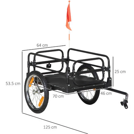 HOMCOM Remorque Vélo Remorque De Transport Pour Vélo Pliable 125L X 64l X 53,5H Cm Barre D'attelage Universelle Acier Noir - Noir 5 HOMCOM Remorque Vélo Remorque De Transport Pour Vélo Pliable 125L X 64l X 53,5H Cm Barre D'attelage Universelle Acier Noir - Noir – Image 3