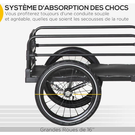 HOMCOM Remorque Vélo Remorque De Transport Pour Vélo Pliable 125L X 64l X 53,5H Cm Barre D'attelage Universelle Acier Noir - Noir 6 HOMCOM Remorque Vélo Remorque De Transport Pour Vélo Pliable 125L X 64l X 53,5H Cm Barre D'attelage Universelle Acier Noir - Noir – Image 4