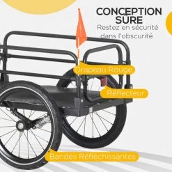 HOMCOM Remorque Vélo Remorque De Transport Pour Vélo Pliable 125L X 64l X 53,5H Cm Barre D'attelage Universelle Acier Noir - Noir 11 HOMCOM Remorque Vélo Remorque De Transport Pour Vélo Pliable 125L X 64l X 53,5H Cm Barre D'attelage Universelle Acier Noir - Noir -France HOMCOM Soldes 2022 67360750 5