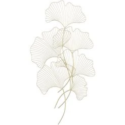 HOMCOM Décoration Murale En Métal Dorée Feuilles De Gingko Dim. 51I X 94,5H Cm - Jaune