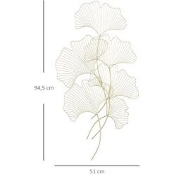 HOMCOM Décoration Murale En Métal Dorée Feuilles De Gingko Dim. 51I X 94,5H Cm - Jaune -France HOMCOM Soldes 2022 67371473 3