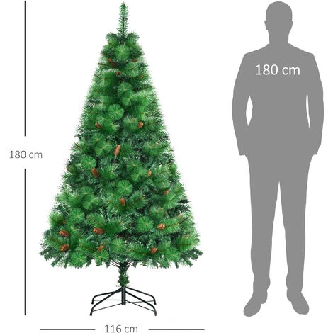 HOMCOM Sapin De Noël Artificiel 782 Branches épines Grand Réalisme Avec Pommes De Pin - Hauteur 180 Cm Vert - Vert 5 HOMCOM Sapin De Noël Artificiel 782 Branches épines Grand Réalisme Avec Pommes De Pin - Hauteur 180 Cm Vert - Vert – Image 3
