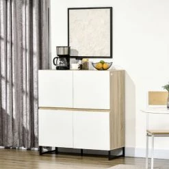 HOMCOM Buffet Meuble De Rangement 4 Portes Piétement Acier 100L X 41,5l X 107H Cm - Blanc -France HOMCOM Soldes 2022 67371476 2