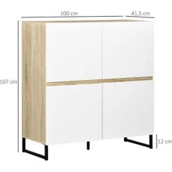 HOMCOM Buffet Meuble De Rangement 4 Portes Piétement Acier 100L X 41,5l X 107H Cm - Blanc -France HOMCOM Soldes 2022 67371476 3