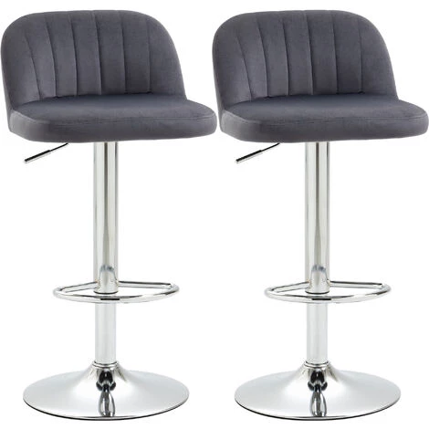 HOMCOM Lot De 2 Tabouret De Bar Design Contemporain Hauteur D'assise Réglable 59-81 Cm Et Pivotant - Revêtement Tissu Effet Velours - Pied Métal - Gris - Gris 3 HOMCOM Lot De 2 Tabouret De Bar Design Contemporain Hauteur D'assise Réglable 59-81 Cm Et Pivotant - Revêtement Tissu Effet Velours - Pied Métal - Gris - Gris