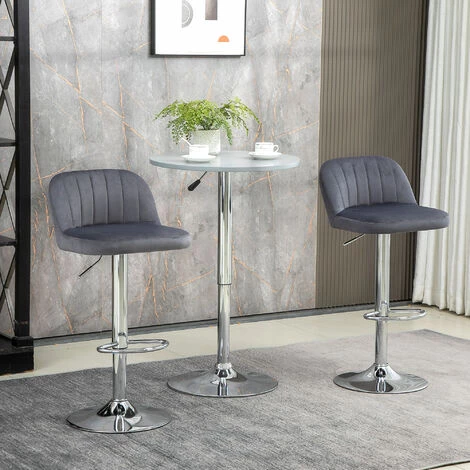 HOMCOM Lot De 2 Tabouret De Bar Design Contemporain Hauteur D'assise Réglable 59-81 Cm Et Pivotant - Revêtement Tissu Effet Velours - Pied Métal - Gris - Gris 4 HOMCOM Lot De 2 Tabouret De Bar Design Contemporain Hauteur D'assise Réglable 59-81 Cm Et Pivotant - Revêtement Tissu Effet Velours - Pied Métal - Gris - Gris – Image 2