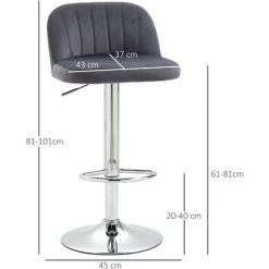 HOMCOM Lot De 2 Tabouret De Bar Design Contemporain Hauteur D'assise Réglable 59-81 Cm Et Pivotant - Revêtement Tissu Effet Velours - Pied Métal - Gris - Gris 9 HOMCOM Lot De 2 Tabouret De Bar Design Contemporain Hauteur D'assise Réglable 59-81 Cm Et Pivotant - Revêtement Tissu Effet Velours - Pied Métal - Gris - Gris -France HOMCOM Soldes 2022 67371478 3