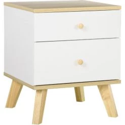 HOMCOM Table De Chevet Avec 2 Tiroirs Scandinave Blanc Et Effet Bois - Dim. 40L X 40l X 49H Cm - Beige