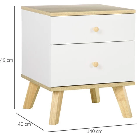 HOMCOM Table De Chevet Avec 2 Tiroirs Scandinave Blanc Et Effet Bois - Dim. 40L X 40l X 49H Cm - Beige 5 HOMCOM Table De Chevet Avec 2 Tiroirs Scandinave Blanc Et Effet Bois - Dim. 40L X 40l X 49H Cm - Beige – Image 3