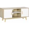 HOMCOM Meuble TV Scandinave 2 Placards 2 Niches 2 Passe-fils Dim 120L X 40l X 55H Cm Aspect Chêne Clair Blanc - Beige -France HOMCOM Soldes 2022 67371484 1