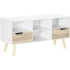 HOMCOM Meuble TV Design Moderne 2 Tiroirs 4 Niches Avec 2 Passe-câbles - I117 Cm - Panneaux De Particules Et Pin - Beige 2 HOMCOM Meuble TV Design Moderne 2 Tiroirs 4 Niches Avec 2 Passe-câbles - I117 Cm - Panneaux De Particules Et Pin - Beige -France HOMCOM Soldes 2022 67371485 1