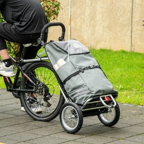 HOMCOM Chariot De Courses Pour Vélo Remorque Pliable En Aluminium Avec Sac Amovible En Tissu - Gris 4 HOMCOM Chariot De Courses Pour Vélo Remorque Pliable En Aluminium Avec Sac Amovible En Tissu - Gris – Image 2