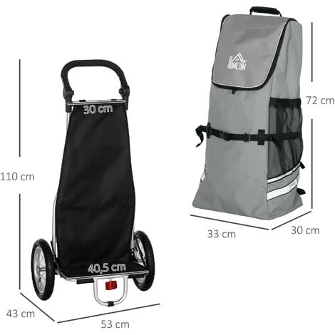 HOMCOM Chariot De Courses Pour Vélo Remorque Pliable En Aluminium Avec Sac Amovible En Tissu - Gris 5 HOMCOM Chariot De Courses Pour Vélo Remorque Pliable En Aluminium Avec Sac Amovible En Tissu - Gris – Image 3