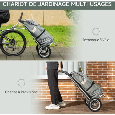 HOMCOM Chariot De Courses Pour Vélo Remorque Pliable En Aluminium Avec Sac Amovible En Tissu - Gris 6 HOMCOM Chariot De Courses Pour Vélo Remorque Pliable En Aluminium Avec Sac Amovible En Tissu - Gris – Image 4