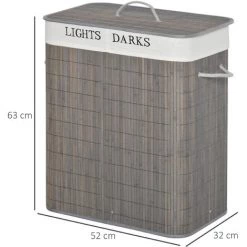 HOMCOM Panier à Linge Corbeille à Linge 2 Bacs Bambou Pliable Couvercle Poignée Sac Amovible En Toile Gris - Gris 9 HOMCOM Panier à Linge Corbeille à Linge 2 Bacs Bambou Pliable Couvercle Poignée Sac Amovible En Toile Gris - Gris -France HOMCOM Soldes 2022 67371489 3