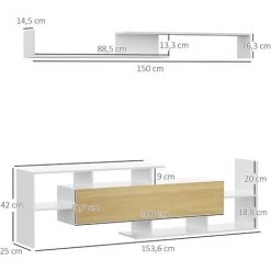 HOMCOM Ensemble Meuble TV Avec étagère Murale Style Contemporain Aspect Chêne Clair Blanc - Blanc 9 HOMCOM Ensemble Meuble TV Avec étagère Murale Style Contemporain Aspect Chêne Clair Blanc - Blanc -France HOMCOM Soldes 2022 67421075 3