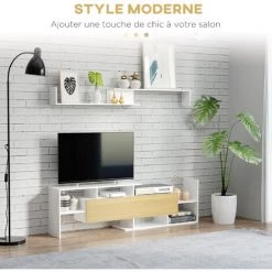 HOMCOM Ensemble Meuble TV Avec étagère Murale Style Contemporain Aspect Chêne Clair Blanc - Blanc 11 HOMCOM Ensemble Meuble TV Avec étagère Murale Style Contemporain Aspect Chêne Clair Blanc - Blanc -France HOMCOM Soldes 2022 67421075 5