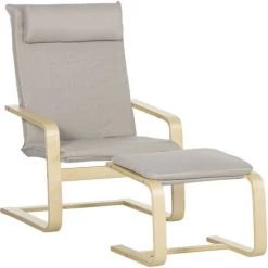 HOMCOM Fauteuil Relax Avec Repose-pieds Et Coussin Appui-tête - Bois Et Tissu Effet Lin - Dim. 67I X 69P X 100H Cm - Gris - Gris