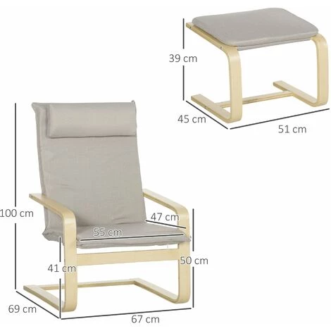 HOMCOM Fauteuil Relax Avec Repose-pieds Et Coussin Appui-tête - Bois Et Tissu Effet Lin - Dim. 67I X 69P X 100H Cm - Gris - Gris 5 HOMCOM Fauteuil Relax Avec Repose-pieds Et Coussin Appui-tête - Bois Et Tissu Effet Lin - Dim. 67I X 69P X 100H Cm - Gris - Gris – Image 3